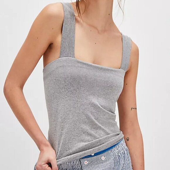 NWT Free People Intimately Clean Lines Grey Square Neck Tank Top - Picture 4 of 4